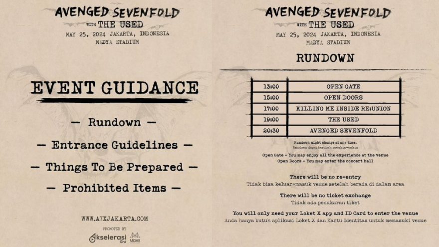 Rundown Konser Avenged Sevenfold di Stadion Madya 25 Mei 2024
