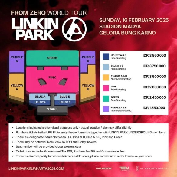 Harga tiket Konser Linkin Park di Jakarta, 16 februari 2025
