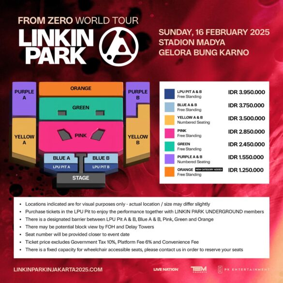 Kategori Tiket Baru Konser Linkin Park di Jakarta Resmi Diumumkan