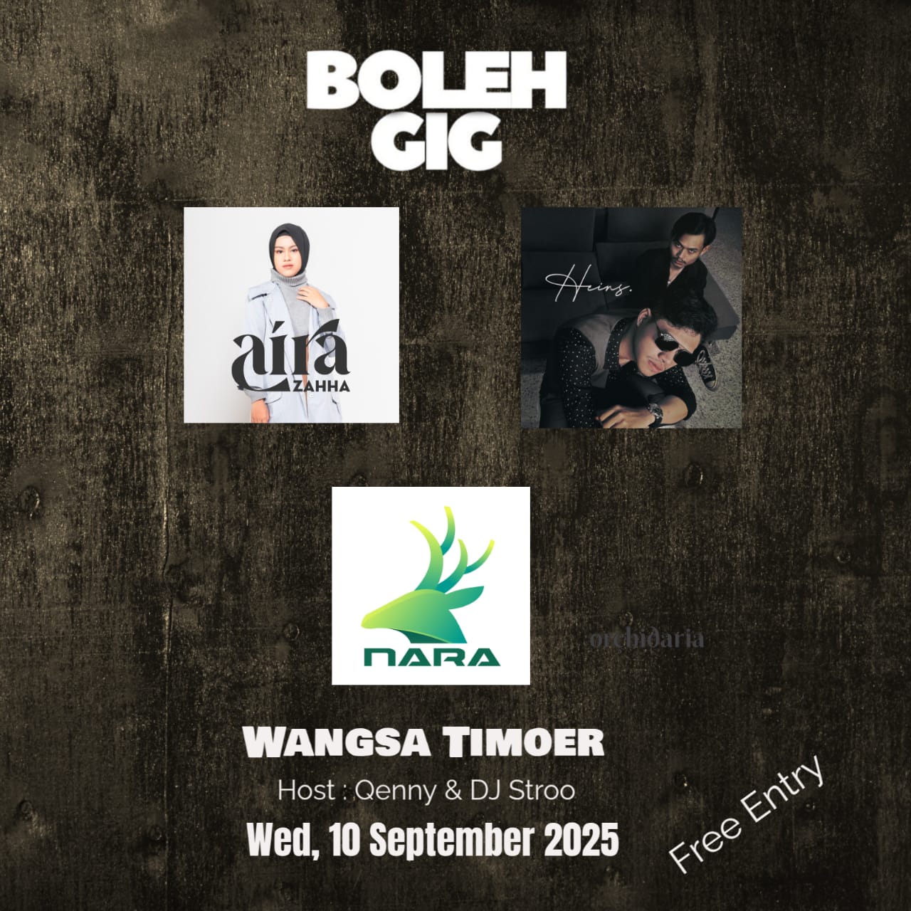 Boleh Gig dihibur oleh Aira Zahha, Nara, dan Heins di Wangsa Timoer Jakarta
