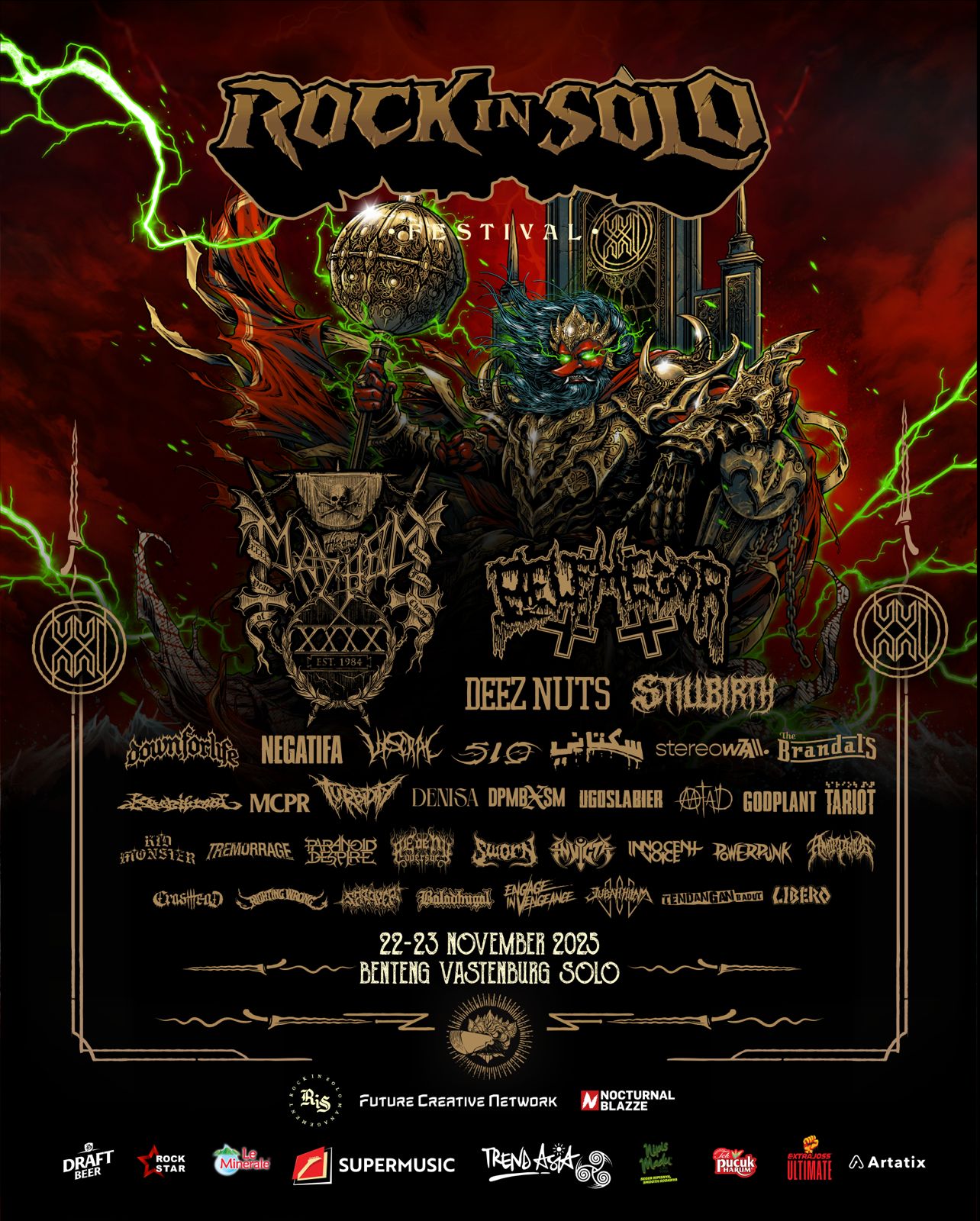 Rock In Solo Festival 2025 – Edisi XXI di Kota Solo Solo, 22–23 November 2025 | Benteng Vastenburg, Kota Surakarta, Jawa Tengah