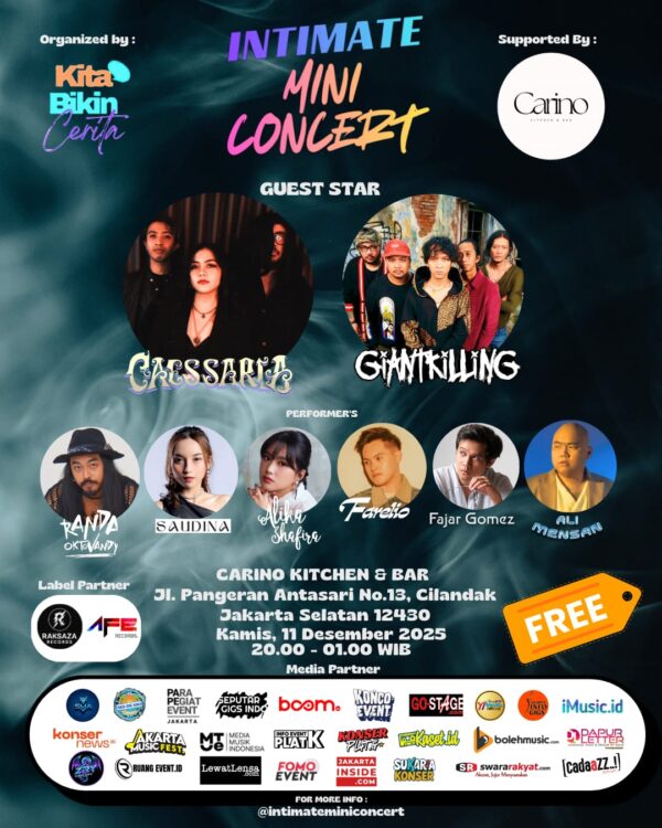 Intimate Mini Concert Siap Guncang Carino Kitchen & Bar Jakarta, 11 Desember 2025 – Gratis!